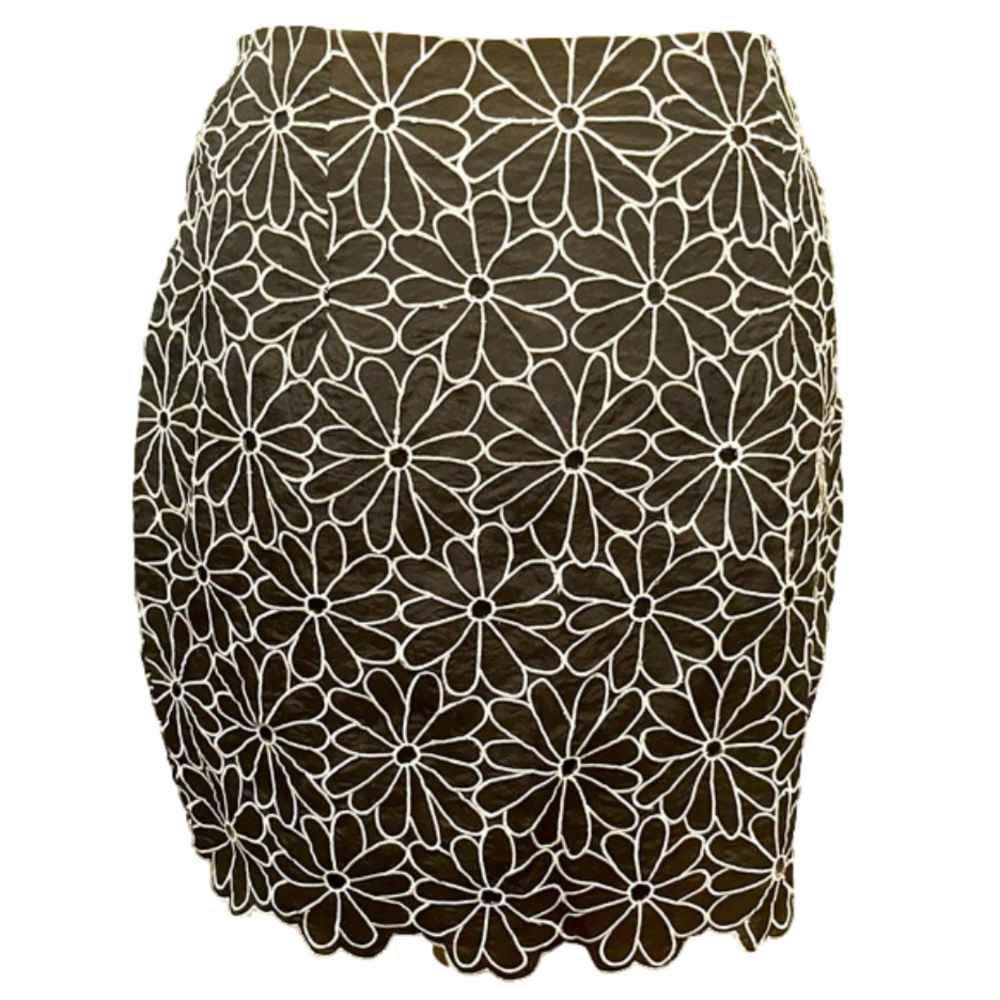 Vintage Vivienne Tam Embroidered Eyelet Lace Daisy Nylon mini skirt Sz 1 S